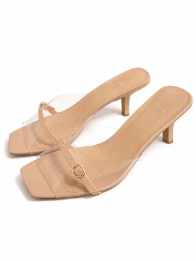 Paolo Nude Clear Vinyl Strap Midi Kitten Heel Mules NWT